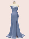 Sexy One Shoulder Side Slit Mermaid Long Soft Satin Evening Prom Dresses 2023