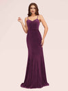 Elegant Spaghetti Straps Long Mermaid Velvet Evening Prom Dresses Online