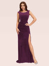 Sexy Open Back Velvet Scoop Long Mermaid Formal Prom Dresses With Slit