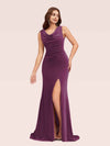 Sexy Open Back Velvet Cowl Side Split Long Mermaid Bridesmaid Dresses Online