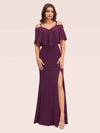 Sexy Cold Shoulder Velvet Mermaid Long Evening Prom Dresses With Slit
