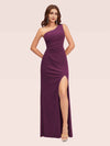 Sexy Velvet One Shoulder Long Mermaid Formal Prom Dresses With Slit