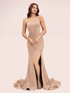 Sexy Side Slit One Shoulder Stretch Jersey Long Mermaid Bridesmaid Dresses