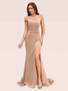 Sexy Off Shoulder Side Slit Stretchy Jersey Long Mermaid Bridesmaid Dresses Online