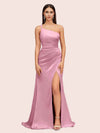 Soft Satin One Shoulder Side Slit Silky Long Mermaid Bridesmaid Dresses Online