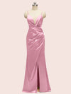 Sexy Mermaid Spaghetti Strap Side Slit Soft Satin Long Bridesmaid Dresses Online