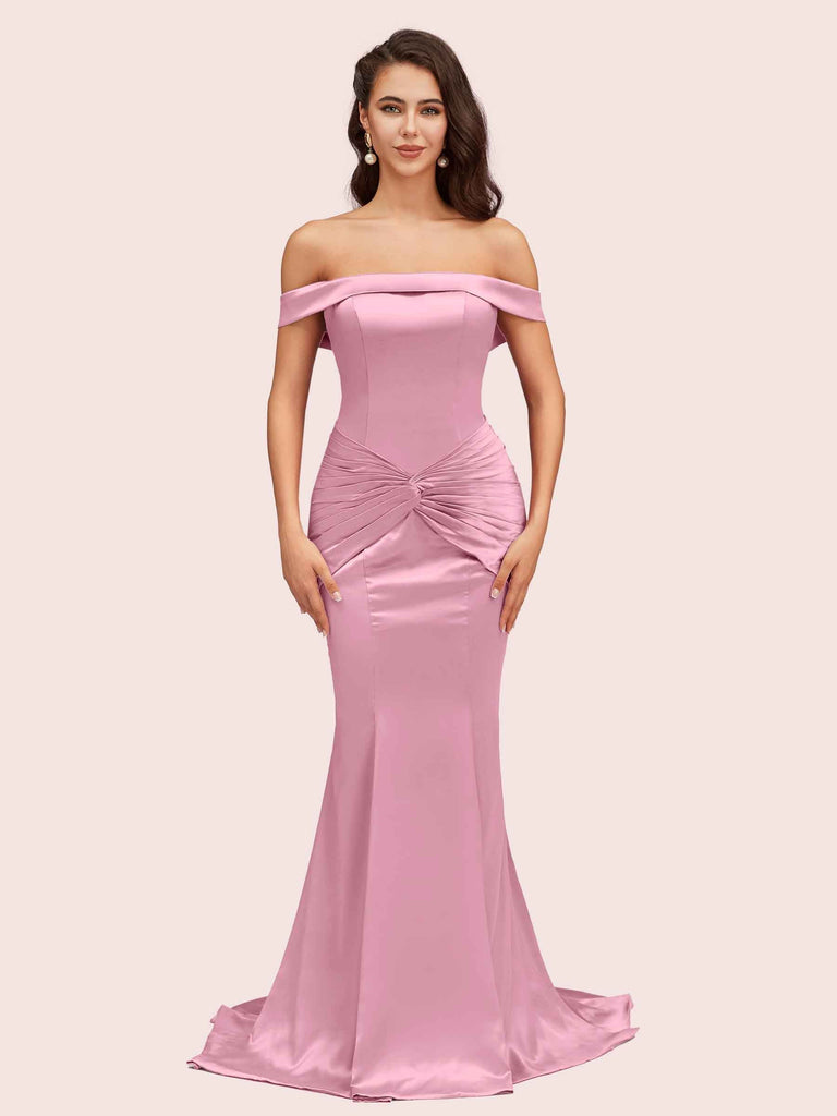 Sexy Off Shoulder Mermaid Long Soft Satin Bridesmaid Dresses 2023 For Sale