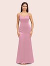 Sexy Mermaid Spaghetti Straps Long Soft Satin Evening Prom Dresses Online