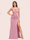 Sexy Spaghetti Straps Mermaid Long Soft Satin Bridesmaid Dresses With Slit