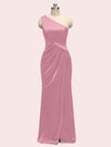 Elegant One Shoulder Long Soft Satin Mermaid Bridesmaid Dresses With Slit