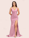 Sexy Mermaid V-neck Side Slit Long Soft Satin Bridesmaid Dresses Online For Sale