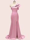 Sexy Side Slit One Shoulder Mermaid Long Soft Satin Graduation Prom Dresses Online
