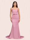 Sexy Backless Mermaid Spaghetti Straps Long Soft Satin Bridesmaid Dresses Online