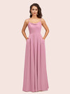 Simple Spaghetti Straps Long Soft Satin Bridesmaid Dresses