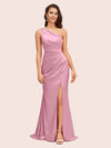 Elegant One Shoulder Mermaid Side Slit Soft Satin Bridesmaid Dresses For Sale