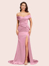 Sexy Side Slit Mermaid Off Shoulder Long Soft Satin Bridesmaid Dresses Online