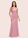 Elegant One Shoulder Mermaid Long Soft Satin Bridesmaid Dresses Online