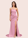 Sexy Mermaid One Shoulder Unique Side Slit Soft Satin Bridesmaid Dresses Online For Sale
