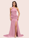 Sexy Mermaid One Shoulder Long Soft Satin Side Slit Bridesmaid Dresses Online