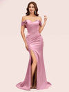 Sexy Off Shoulder Side Slit Long Soft Satin Mermaid Bridesmaid Dresses Online For Sale