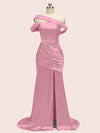 Sexy Mermaid One Shoulder Long Soft Satin Side Slit Formal Prom Dresses Online