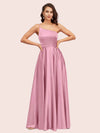 Fancy One Shoulder A-Line Long Soft Satin Party Prom Dresses 2023