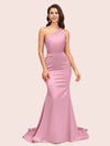 Elegant One Shoulder Mermaid Soft Satin Bridesmaid Dresses Online
