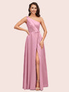 Elegant A-Line One Shoulder Long Soft Satin Bridesmaid Dresses Online