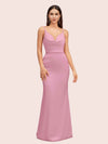 Sexy Spaghetti Straps Cowl Neck Backless Soft Satin Mermaid Formal Prom Dresses