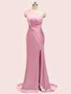 Sexy Side Slit Mermaid One Shoulder Long Soft Satin Bridesmaid Dresses Online