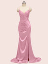 Elegant Spaghetti straps V-neck Mermaid Long Silky Satin Bridesmaid Dresses Online