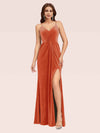 Sexy Spaghetti Strap V-Neck Long Velvet Bridesmaid Dress With Slit