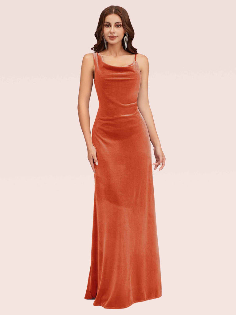 Sexy Cowl Neck Velvet Spaghetti Straps Long Bridesmaid Dresses Online For Sale