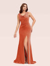 Sexy Open Back Velvet Cowl Side Split Long Mermaid Bridesmaid Dresses Online