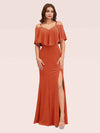 Sexy Cold Shoulder Velvet Mermaid Long Evening Prom Dresses With Slit