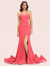 Sexy Halter V-neck Side Slit Stretchy Jersey Long Mermaid Bridesmaid Dresses