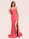 Sexy Backless V-neck Side Slit Stretchy Jersey Long Mermaid Bridesmaid Dresses