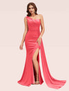 Sexy Side Slit One Shoulder Jersey Long Mermaid Bridesmaid Dresses