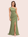 Elegant One Shoulder Mermaid Side Slit Soft Satin Bridesmaid Dresses