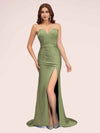 Sexy Mermaid Sweetheart Long Soft Satin Bridesmaid Dresses With Slit For Sale