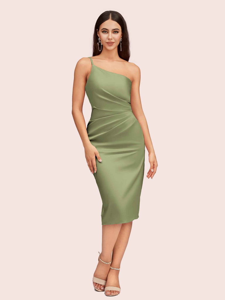 Sexy One Shoulder Silky Satin Short Midi Party Prom Dresses Online