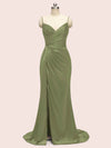 Sexy Mermaid Spaghetti Strap Long Side Slit Soft Satin Formal Prom Dresses Online