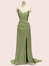 Sexy See Through Side Slit Long Soft Satin Bridesmaid Dresses 2023