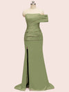Elegant One Shoulder Long Side Slit Soft Satin Graduation Prom Dresses Online