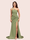 Sexy Mermaid One Shoulder Unique Side Slit Soft Satin Bridesmaid Dresses Online For Sale
