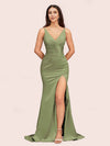 Sexy Mermaid V-neck Side Slit Long Soft Satin Bridesmaid Dresses Online For Sale
