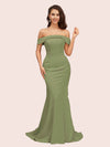 Sexy Mermaid Off Shoulder Long Soft Satin Formal Prom Dresses For Women