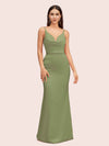 Sexy Spaghetti Straps V-Neck Open Back Soft Satin Mermaid Bridesmaid Dresses