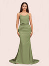 Sexy Backless Mermaid Spaghetti Straps Long Soft Satin Bridesmaid Dresses Online