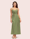 Elegant Spaghetti Straps A-Line Ankle Length Short Satin Bridesmaid Dresses Online